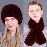 Warm Pineapple Rex Rabbit Fur Hat Scarf Set