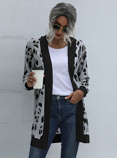 Leopard Print Knitted Cardigan Coat