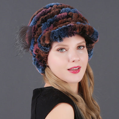 Woman Warm Rex Rabbit Hair Knitted Hat