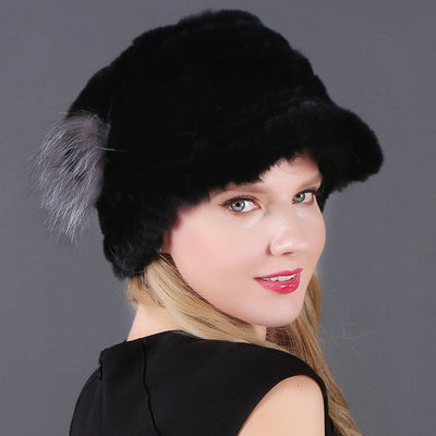 Woman Warm Rex Rabbit Hair Knitted Hat