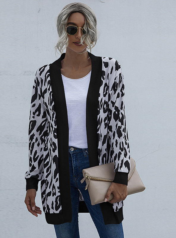 Leopard Print Knitted Cardigan Coat