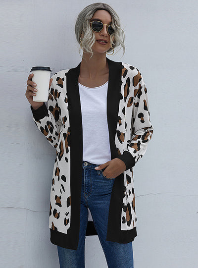Leopard Print Knitted Cardigan Coat