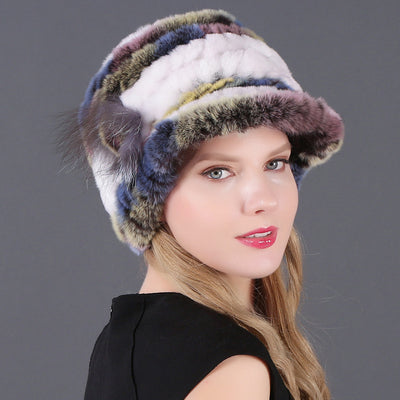 Woman Warm Rex Rabbit Hair Knitted Hat