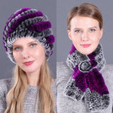 Warm Pineapple Rex Rabbit Fur Hat Scarf Set