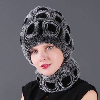 Women Rex Hair Rose Hat Scarf Set