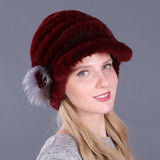 Woman Warm Rex Rabbit Hair Knitted Hat