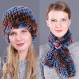 Warm Pineapple Rex Rabbit Fur Hat Scarf Set