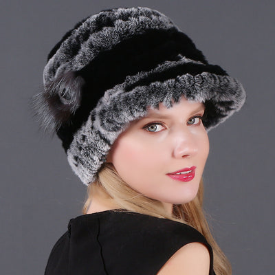 Woman Warm Rex Rabbit Hair Knitted Hat
