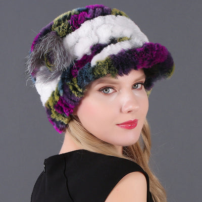 Woman Warm Rex Rabbit Hair Knitted Hat
