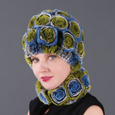 Women Rex Hair Rose Hat Scarf Set