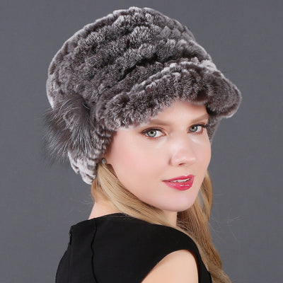 Woman Warm Rex Rabbit Hair Knitted Hat