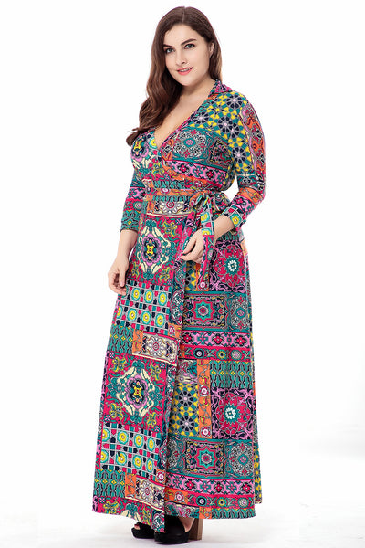 Lapel Cropped Sleeve Knitted Printed Dress