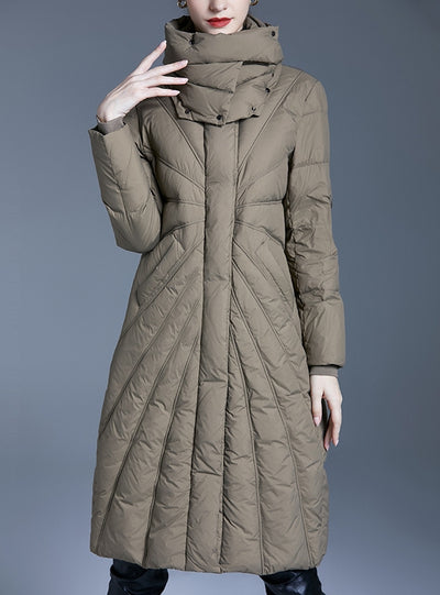 Pile-collar Black Long Thick Irregular Down Jacket