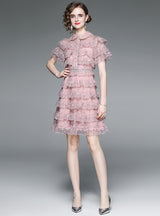 Ruffled Lace Stitching Short Sleeve Dress
