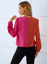 Fashion Color Matching V-neck Long Sleeve Shirt