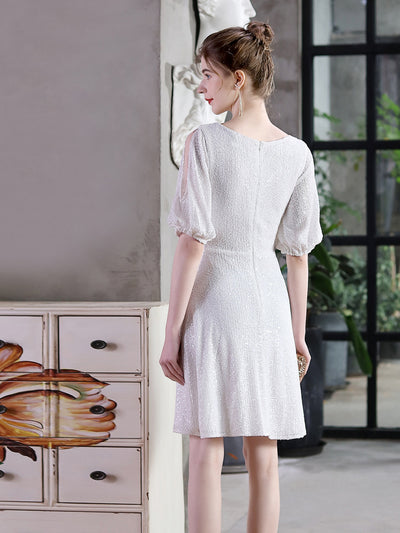 V-neck Short Sleeve Sequins Party Dress