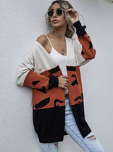 Leopard Print Stitching Cardigan Contrast Sweater