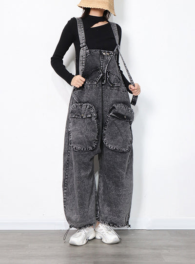 Loose Large Pocket Stitching Conjoined Jeans