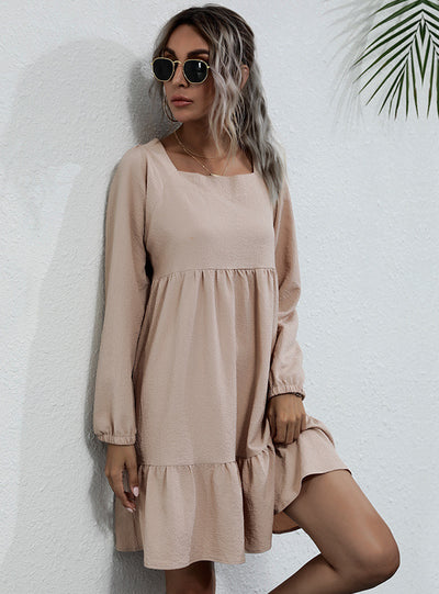 Long Sleeve Square Collar Butterfly Loose Dress