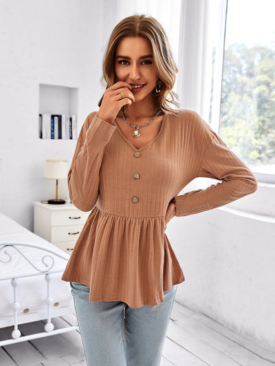 V-neck Simple Loose T-shirt Top