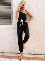 Rope-pulled One-shoulder Bundle-foot Jumpsuit
