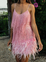 Sequin Feather Stitching Dress