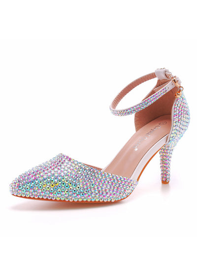 Rhinestones Thin Heels and Pointed Wedding Shoes
