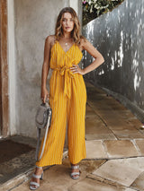 Striped V-neck Sexy Casual Jumpsuits