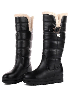 Mid Calf Boots Round Toe Med Heels Platform 