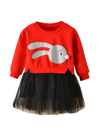 Baby Cartoon Bunny Princess Patchwork Sweatshirt Tulle Dress