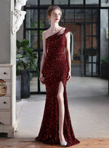 One Shoulder Sequins Long Party Dress