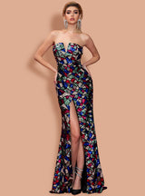 Geometric Slim Tube Top Irregular Split Sequins Dress