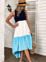 Solid Color Stitching Leisure Holiday Dress