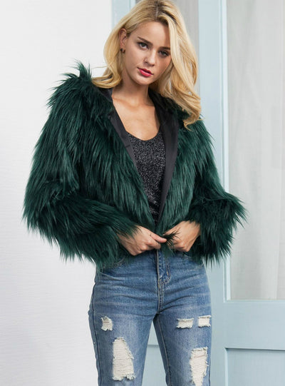 Women Winter Fur Like Hat Throwing Coat 