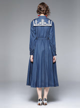 Embroidered Denim Slim Waist Dress