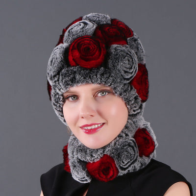 Women Rex Hair Rose Hat Scarf Set