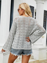 Drawstring Hollow Solid Sexy Sweater