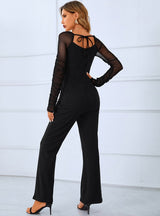 Solid Color Lace Long Sleeve Jumpsuit