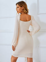 Sexy Pleated Solid Color Dress