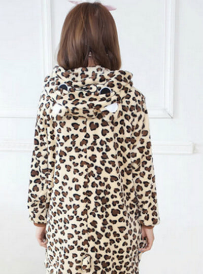 Leopard Bear Pajamas Sets Flannel Hooded Cartoon