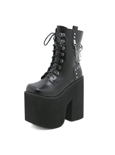 Front Lace-up Square Toe High Heel Female Booties