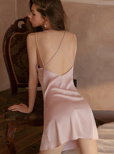 Sexy Deep V Pajamas Ice Silk Suspender Dress