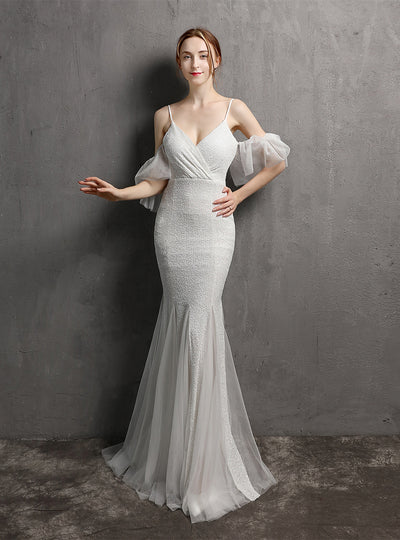 Tassel Mermaid Sequins Straps Prom Dress