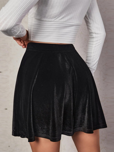 Solid Color Mini Velvet Skirt