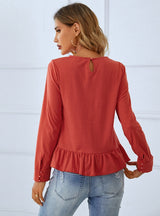 Lace Wooden Ear Long-sleeved Shirt Top