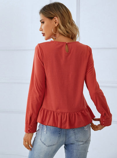 Lace Wooden Ear Long-sleeved Shirt Top