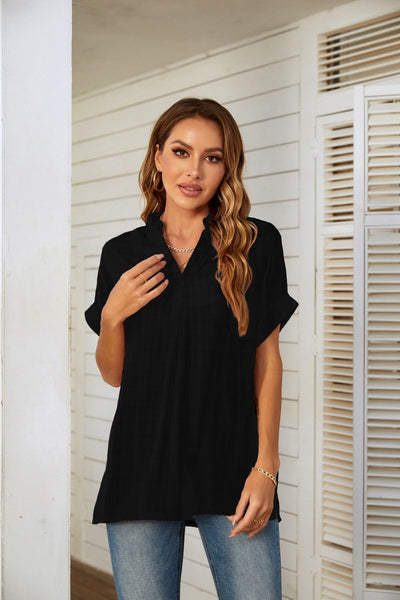 Casual Hem Loose V-neck Shirt Top