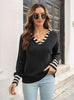 Striped Lapel Loose Long Sleeve Sweater