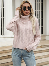 Twist Turtleneck Pink Warm Pullover Sweater