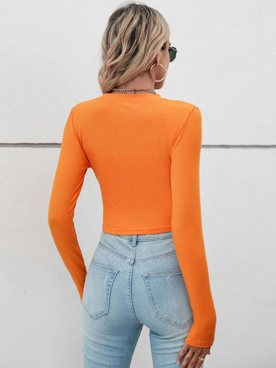 Casual Irregular Pleated Slim Long Sleeve T-shirt